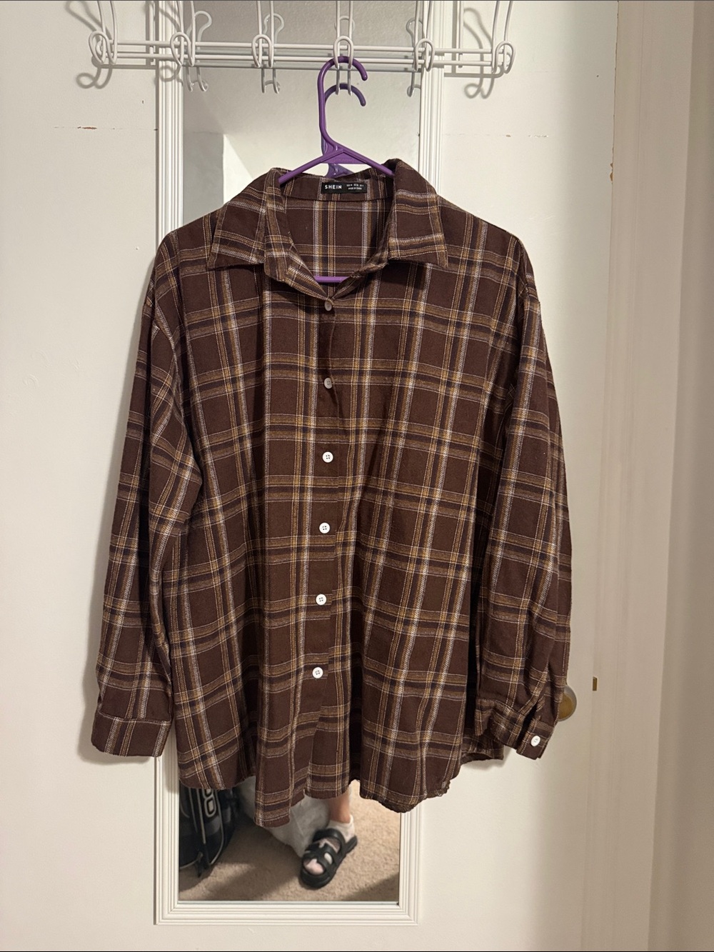 SHEIN Brown Plaid Button-Down Shirt